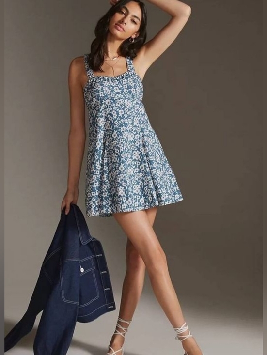 Anthropologie Dresses & Skirts - Anthropologie Maeve Floral Sweetheart Mini Dress Babydoll Criss Cross Back Sz M